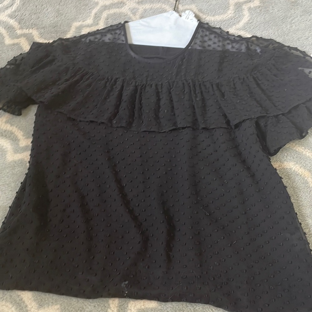 Black sheer ruffled top with stiched detail